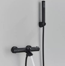 Load image into Gallery viewer, Bathtub Mixer Mat Black Thermostatic Shower Set Shower Bath Mixer with Round Hand Shower
