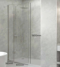 Load image into Gallery viewer, Walk In Shower Glass Panel  Glass  Shape 360 + 600 mm With Shower Tray
