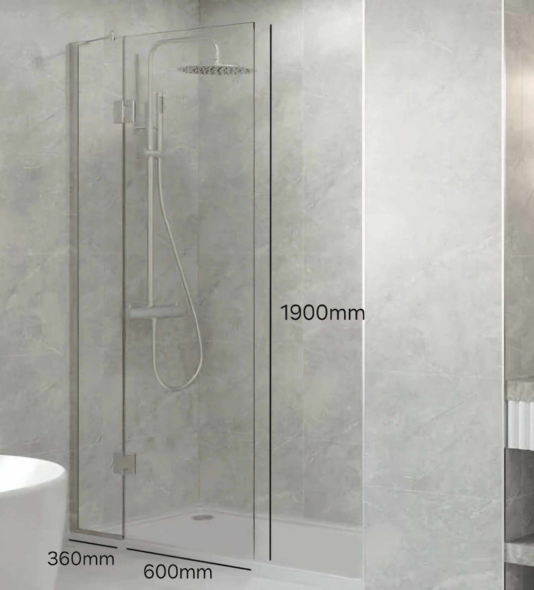 Walk In Shower Glass Panel  Glass  Shape 360 + 600 mm With Shower Tray