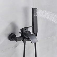 Load image into Gallery viewer, Waterfall Tub Faucet Black Bathtub Faucet With Handheld Shower Single Handle Brass Wall Mounted Cold And Hot Water Filler Mixer Tap
