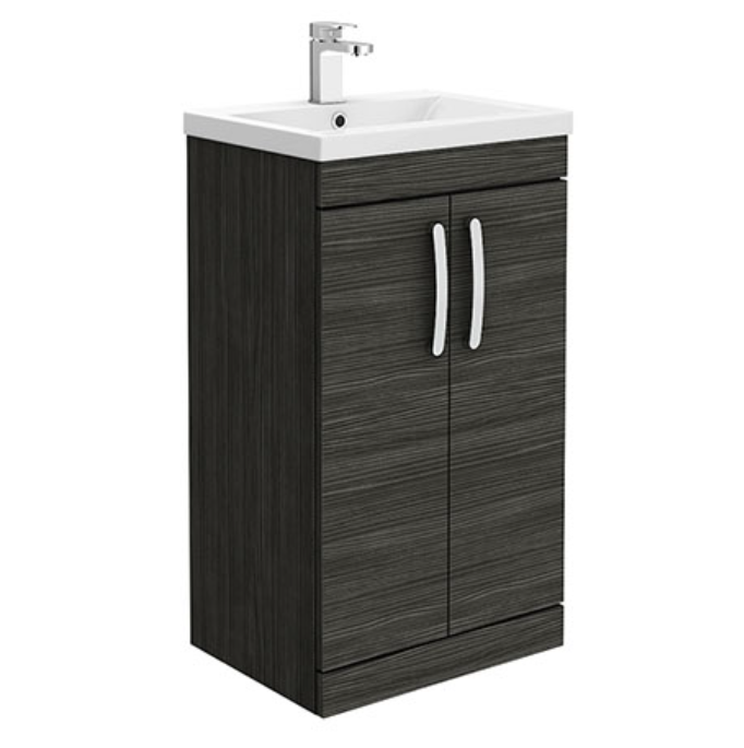 500mm Black Vanity Unit – Floor Standing 2 Door Unit & White Ceramic Basin Sink