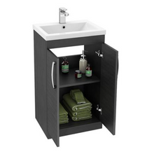 Load image into Gallery viewer, 500mm Black Vanity Unit – Floor Standing 2 Door Unit &amp; White Ceramic Basin Sink
