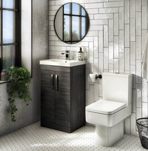 Load image into Gallery viewer, 500mm Black Vanity Unit – Floor Standing 2 Door Unit &amp; White Ceramic Basin Sink
