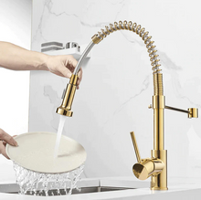 Load image into Gallery viewer, Kitchen Mixer Tap Pull Out Kitchen Faucet Gold Pull Down Kitchen Sink Faucet Luxury Hot &amp; Cold Brass
