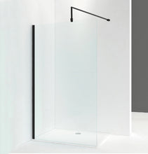 Load image into Gallery viewer, Walk In Shower Glass Panel Black Frame 700/760 mm Shape With Shower Stone Tray
