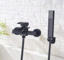 Load image into Gallery viewer, Waterfall Tub Faucet Black Bathtub Faucet With Handheld Shower Single Handle Brass Wall Mounted Cold And Hot Water Filler Mixer Tap
