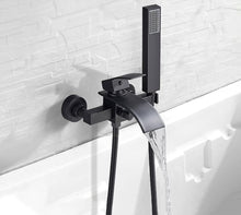 Load image into Gallery viewer, Waterfall Tub Faucet Black Bathtub Faucet With Handheld Shower Single Handle Brass Wall Mounted Cold And Hot Water Filler Mixer Tap
