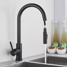 Load image into Gallery viewer, Deck Mounted Kitchen Tap Kitchen Tap Black Finish Mixer Tap with Pull Out Hose Monobloc Sink Faucet
